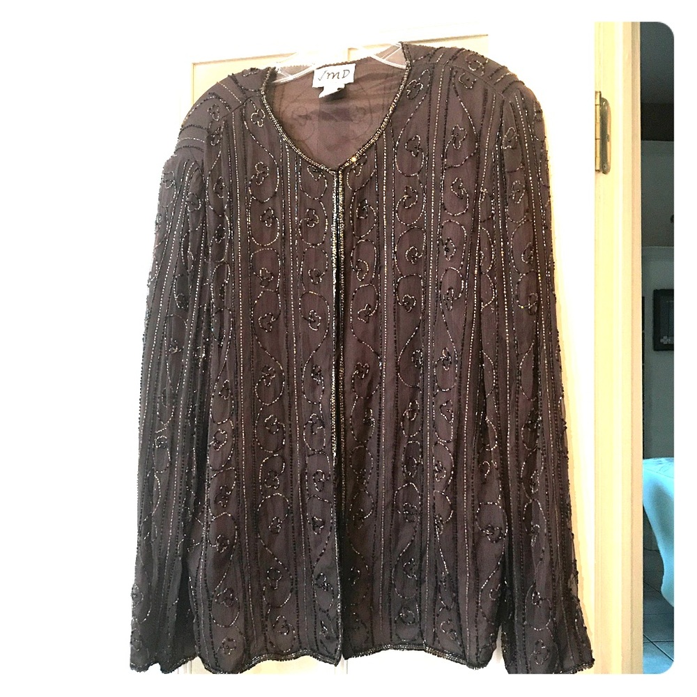 Brown Sequined Jacket with Black and Gold Accent